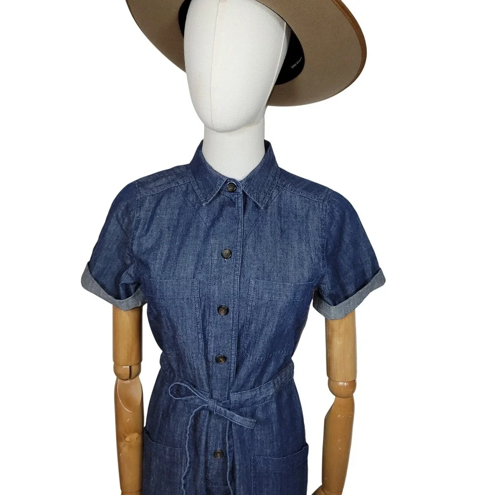 Marine Layer Denim Wide Leg Jumpsuit XS Boho Western Vacation Beach Summer - Picture 3 of 7